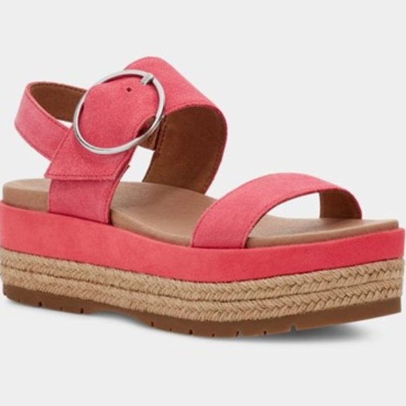 UGG April Espadrille Platform Sandals Suede Strawberry Sorbet Pink Size 8 NEW - Picture 1 of 7
